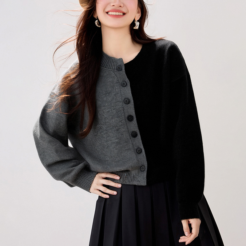 時尚拼接撞色別緻針織開襟衫(2色)