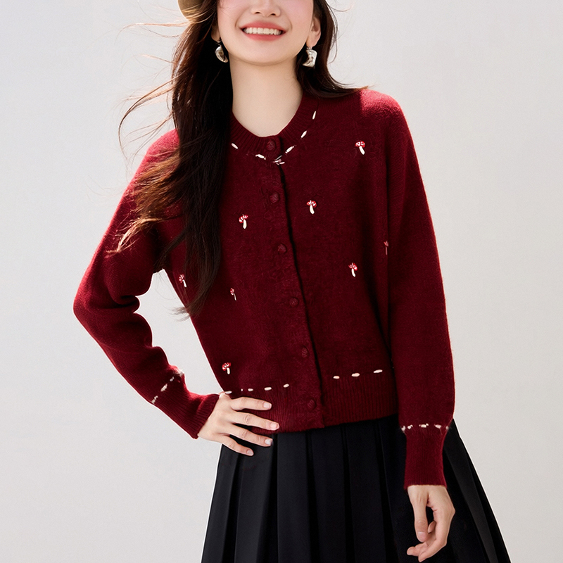 時尚圓領長袖針織開襟衫