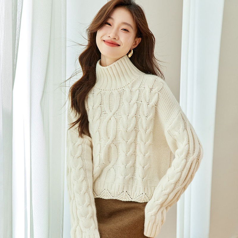 慵懒高领麻花長袖针织毛衣(4色)