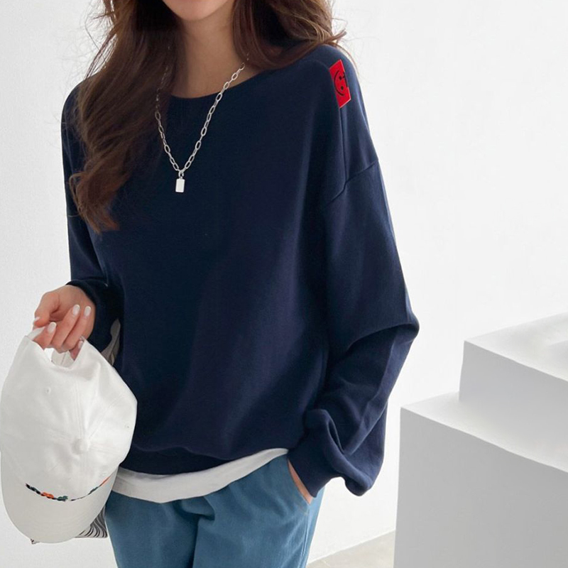 休閒圓領落肩長袖衛衣