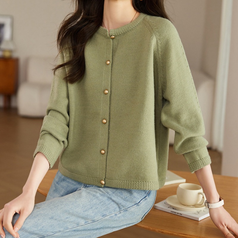 韓系圓領插肩袖針織開襟衫(3色)