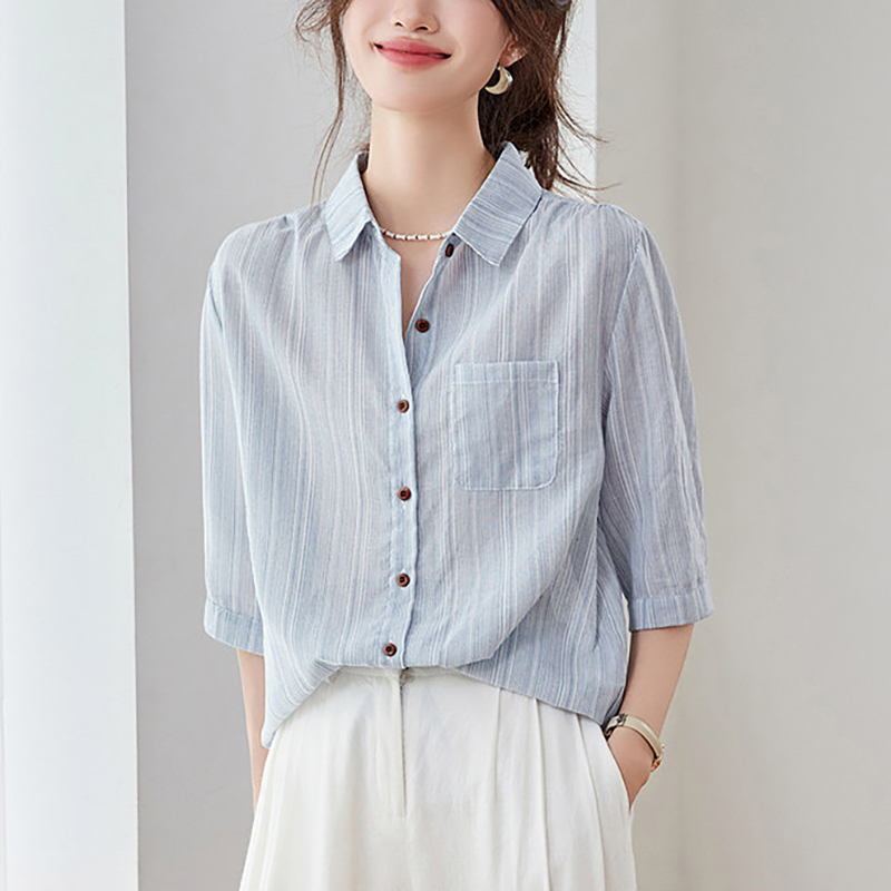 休閒翻領五分袖襯衫