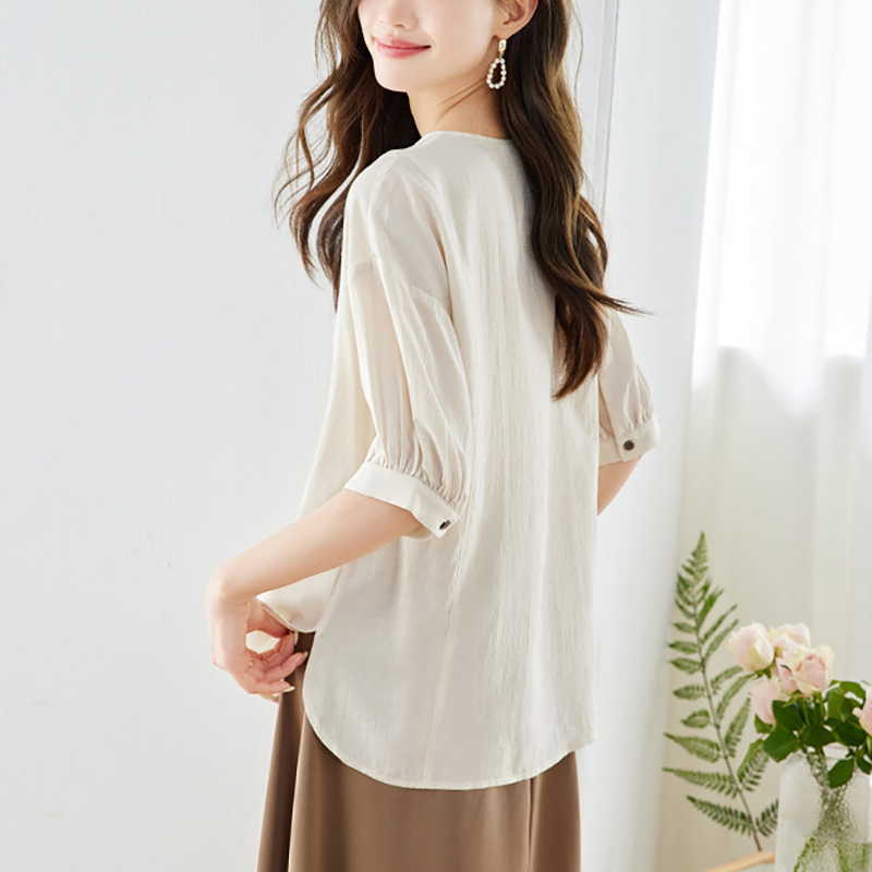優雅V領短袖襯衫