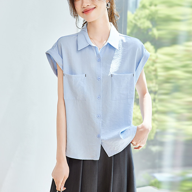 法式翻領飛飛袖襯衫(2色)