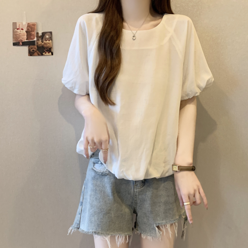 韓系圓領泡泡短袖小衫(2色)