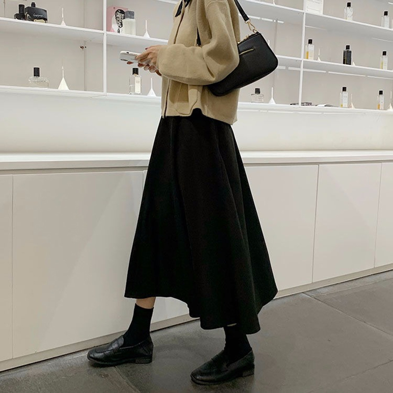 日系A字高腰中長款半身裙(2色)