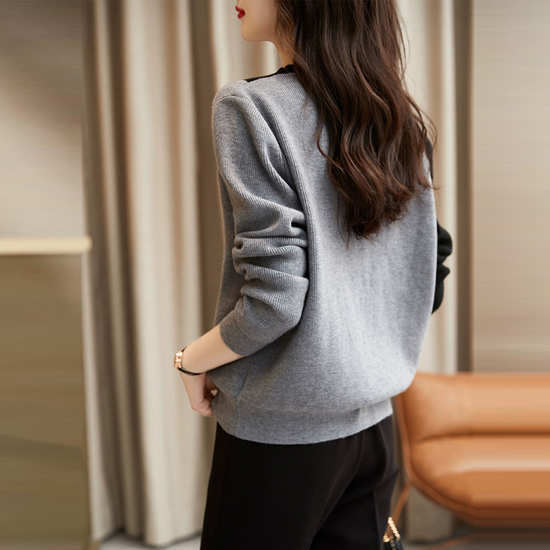 寬鬆百搭拼接撞色圓領針織衫