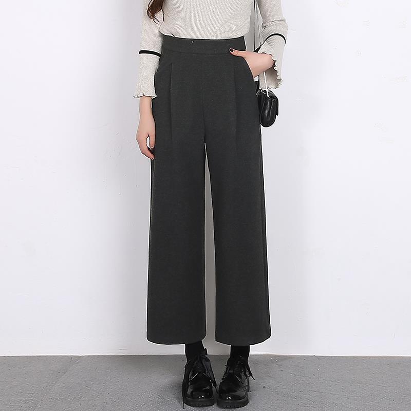 寬鬆九分直筒毛呢寬褲(2色)