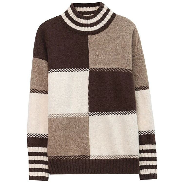 韓系慵懶風寬鬆軟糯拼色針織衫(2色)