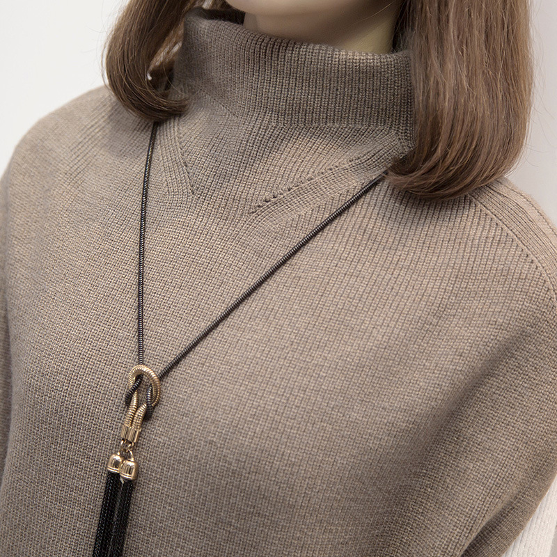 韓系寬鬆半高領開叉中長針織坎肩(4色)