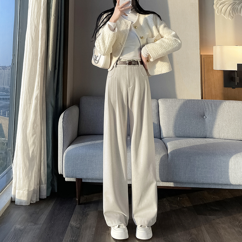 高腰顯瘦窄版寬鬆直筒拖地寬褲