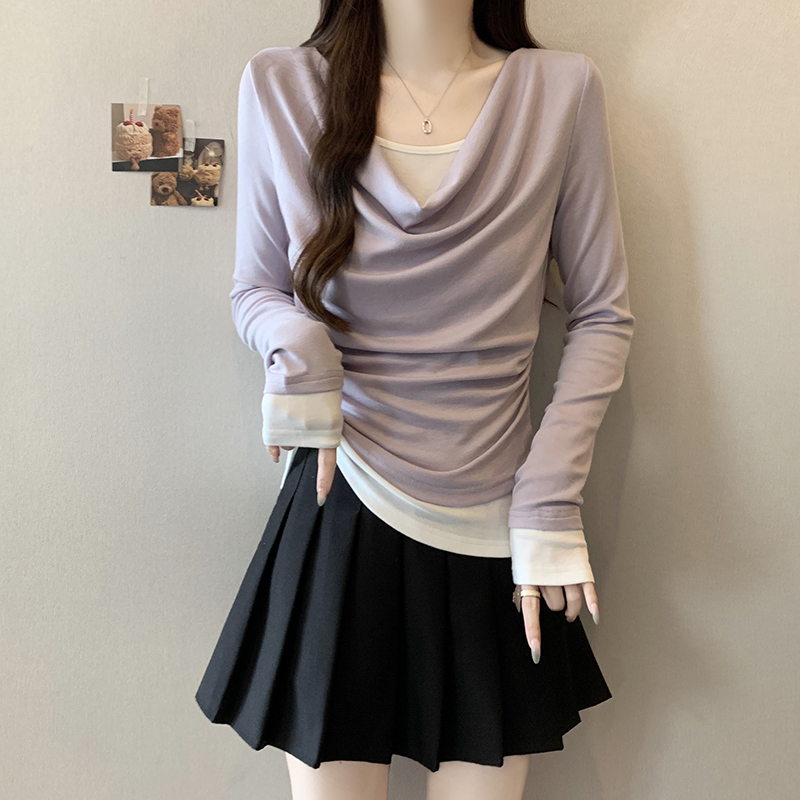 大尺碼打底內搭假兩件長袖T恤