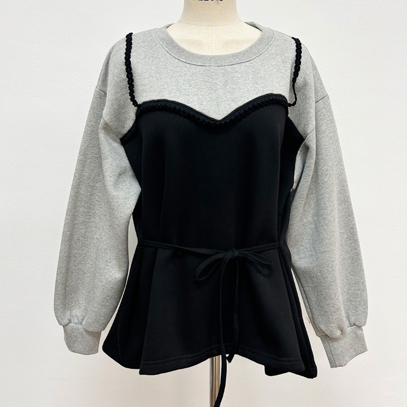 韓系復古拼色假兩件衛衣(2色)
