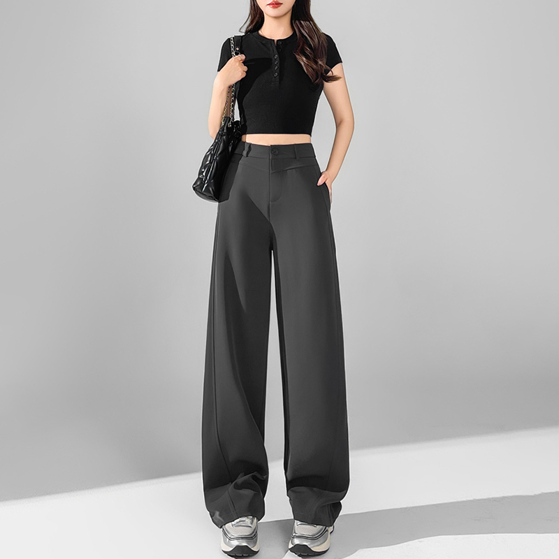 休閒高腰直筒垂感闊腿褲(3色)