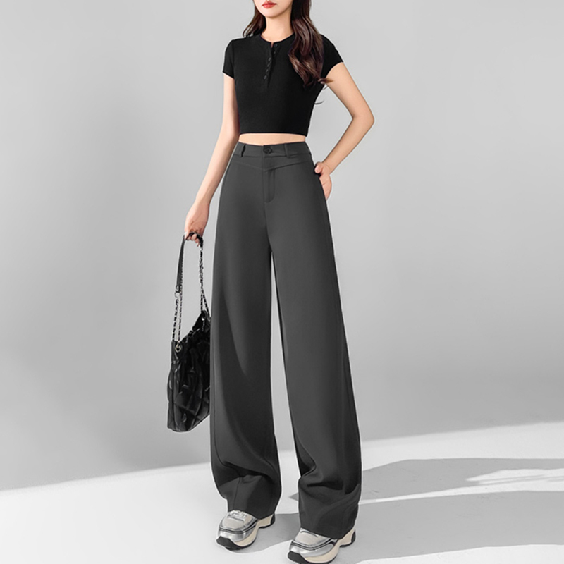 休閒高腰直筒垂感闊腿褲(3色)