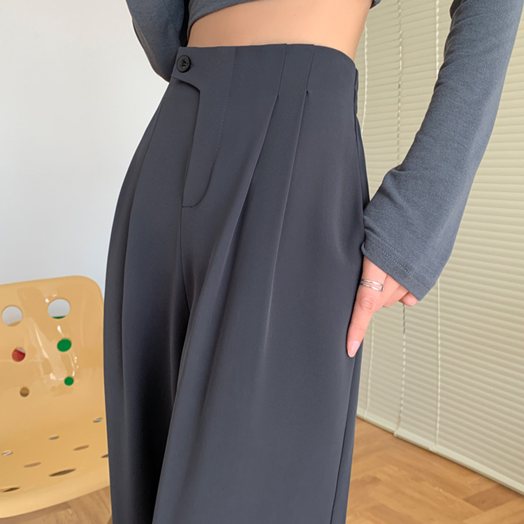 新款窄版高腰垂感拖地褲(3色)