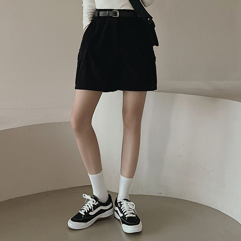 韓系高腰闊腿工裝短褲【贈腰帶】