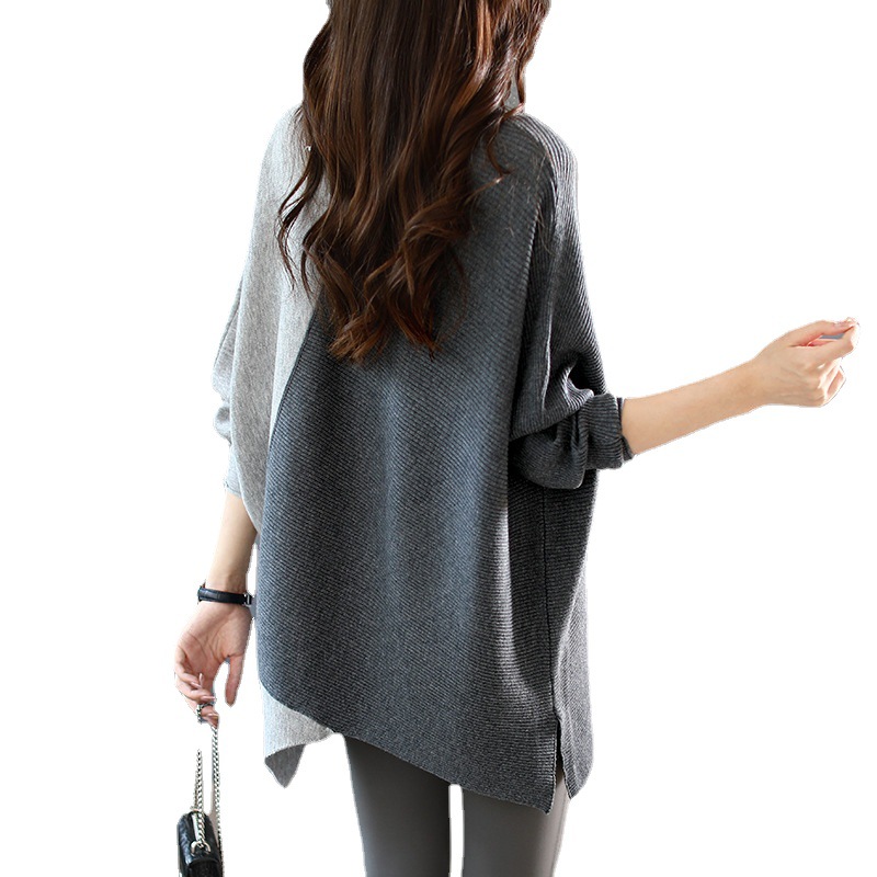 蝙蝠袖撞色拼接寬鬆針織衫