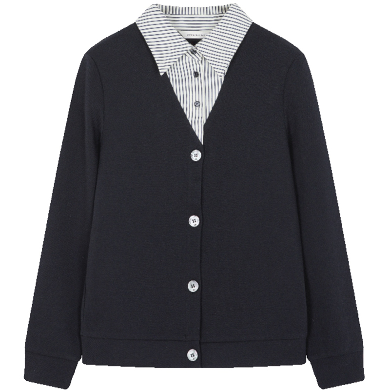 簡約POLO領假兩件條紋拼接襯衫