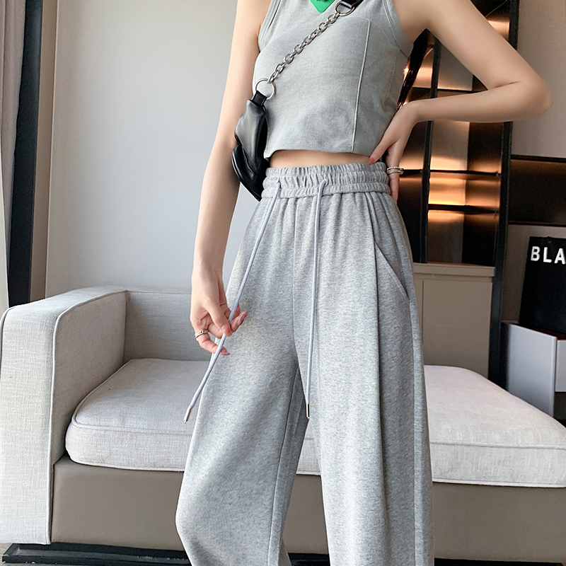 休閒百搭高腰闊腿抽繩運動褲(3色)