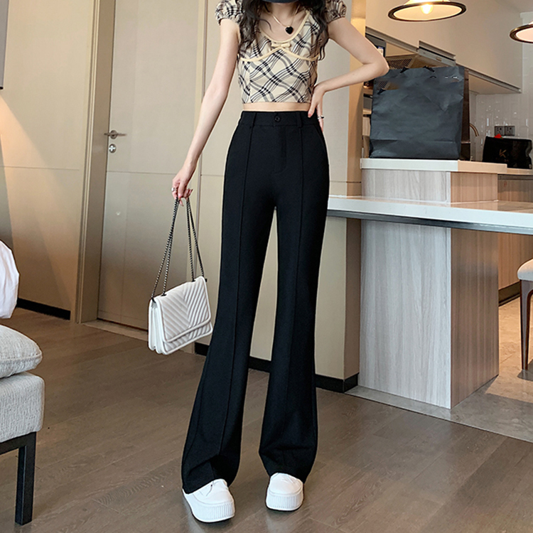 高腰修身顯瘦微喇叭垂感休閒褲