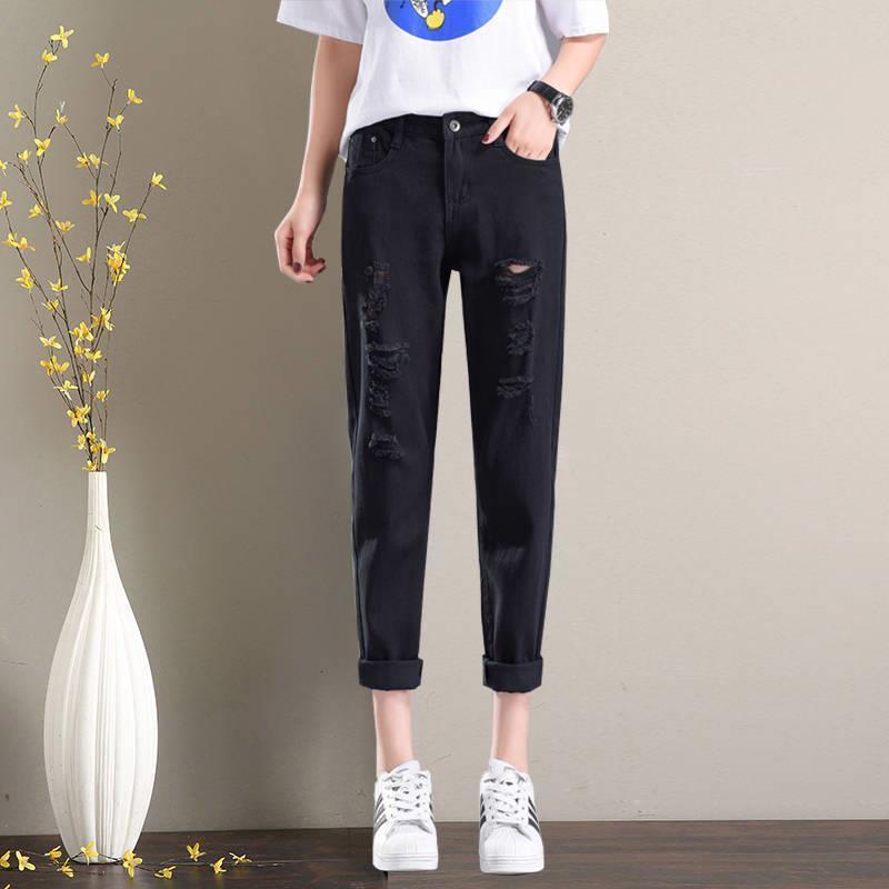 百搭時尚破洞哈倫高腰九分牛仔褲(4色)