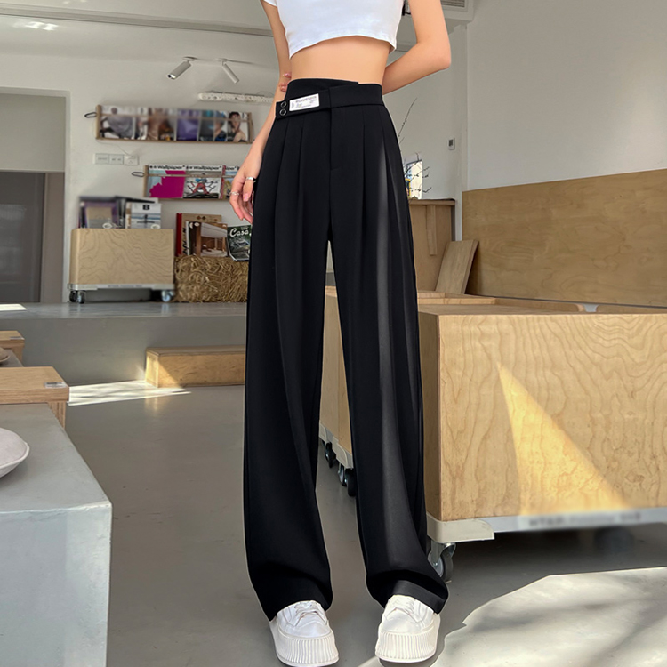 簡約舒適高腰垂感拖地西裝褲