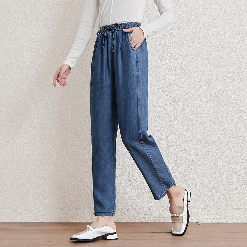 寬鬆九分冰絲哈倫薄款牛仔褲(2色)