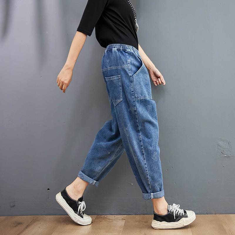 復古百搭印花哈倫牛仔褲