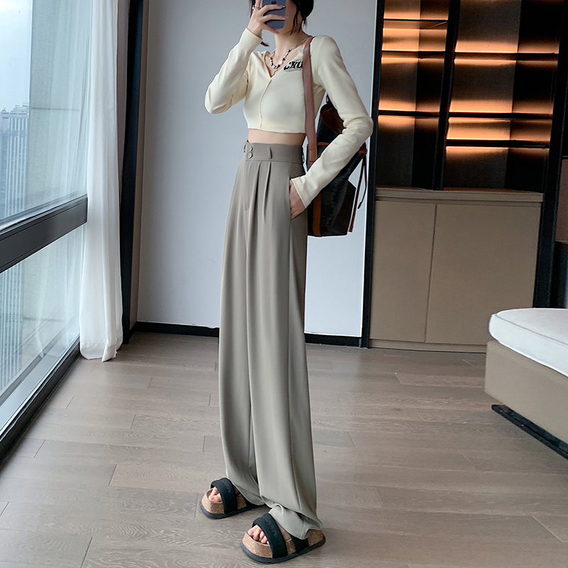 寬鬆高腰垂感雙扣窄版拖地西裝褲(4色)