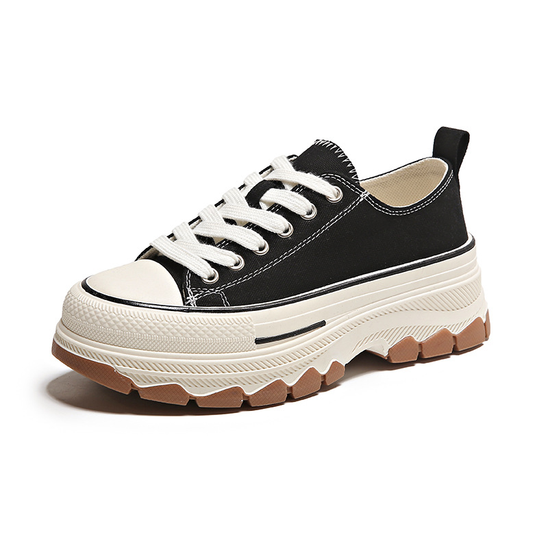 日式大頭加厚波浪底增高低幫帆布鞋（2色）