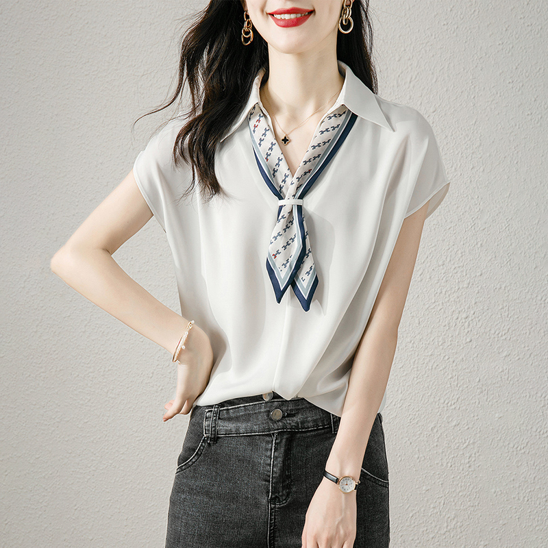 法式撞色V領可拆式領結連肩短袖襯衫(2色)