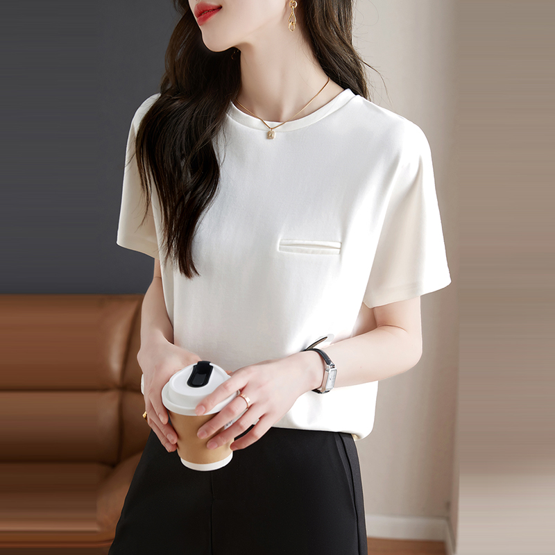 簡約寬鬆圓領口袋設計短袖T恤
