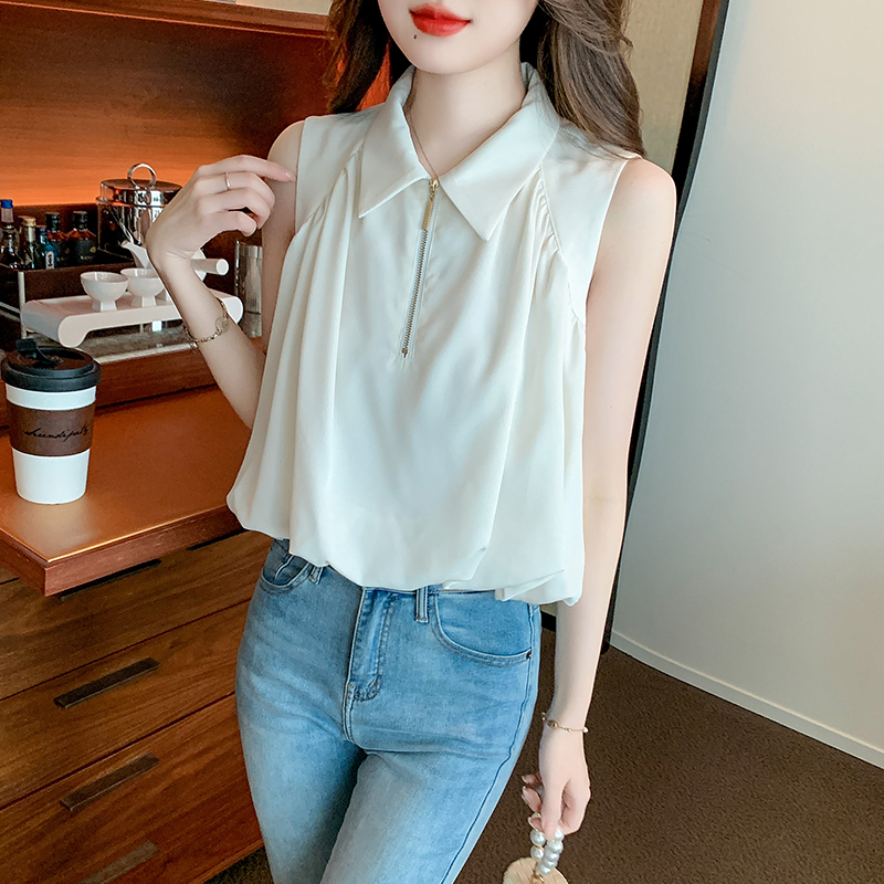 時尚小眾翻領無袖蓬鬆背心