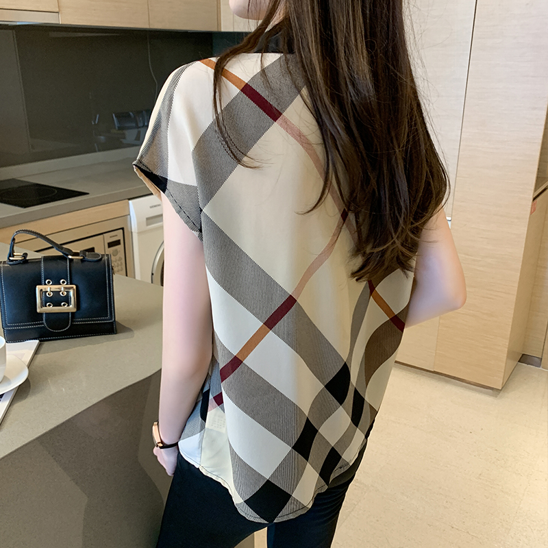 POLO領設計感小眾格紋短袖襯衫