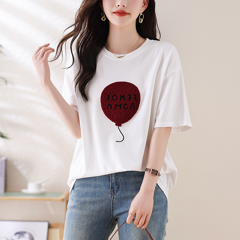 百搭圓領毛巾繡氣球短袖T恤(3色)