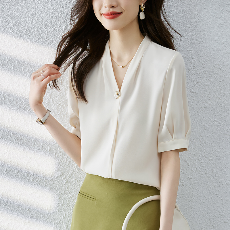 韓系百搭V領短袖襯衫(3色)