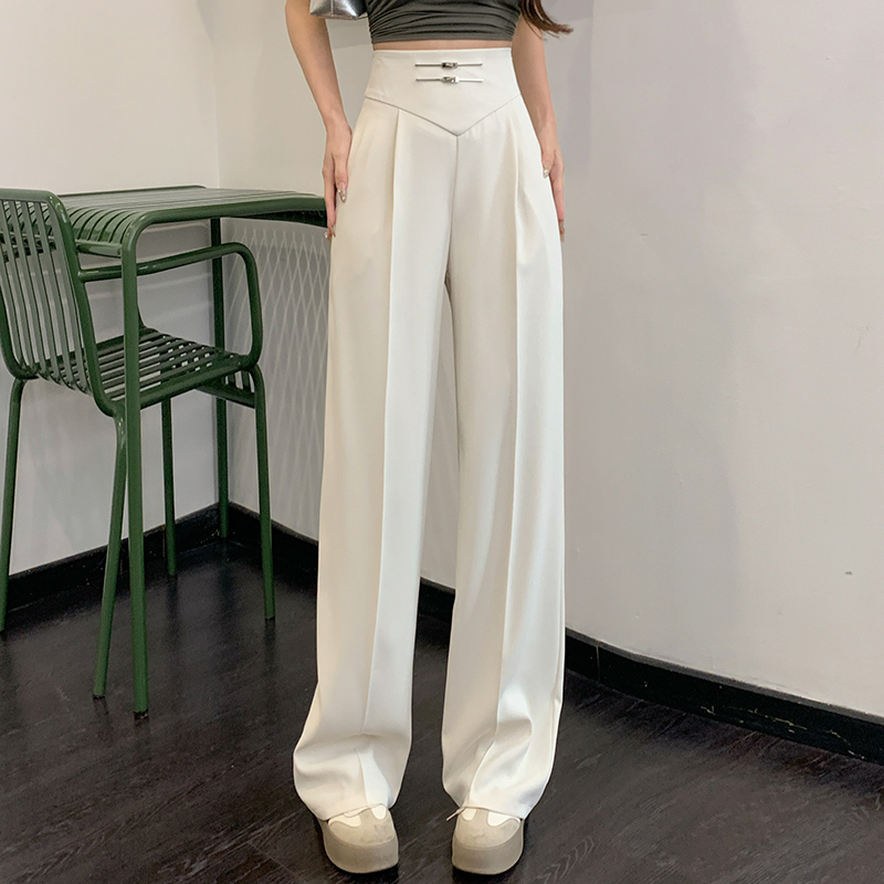 簡約高腰垂順闊腿西裝褲(2色)