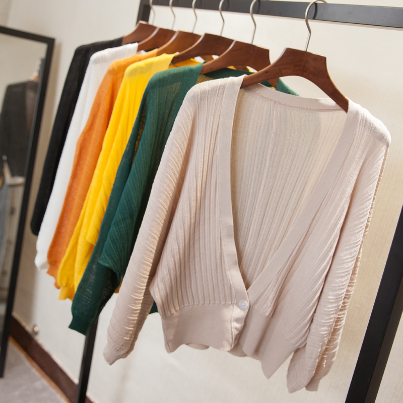 燈籠袖外搭V領寬鬆冷氣房披肩針織衫(5色)