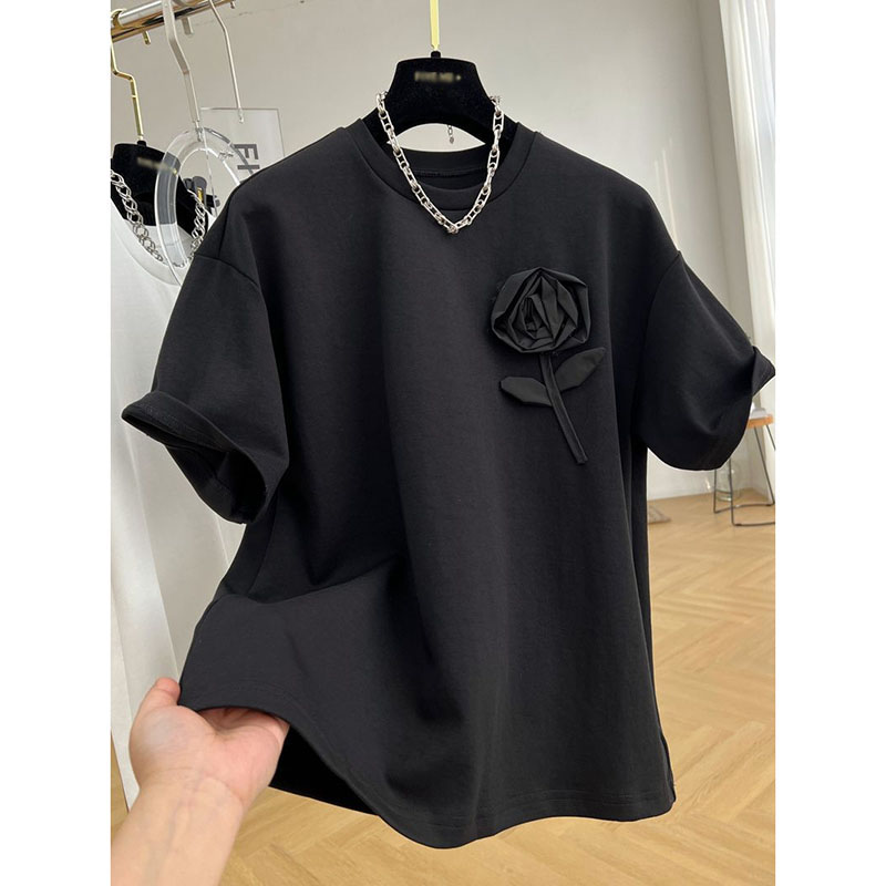 氣質優雅設計感立體花朵T恤(2色)