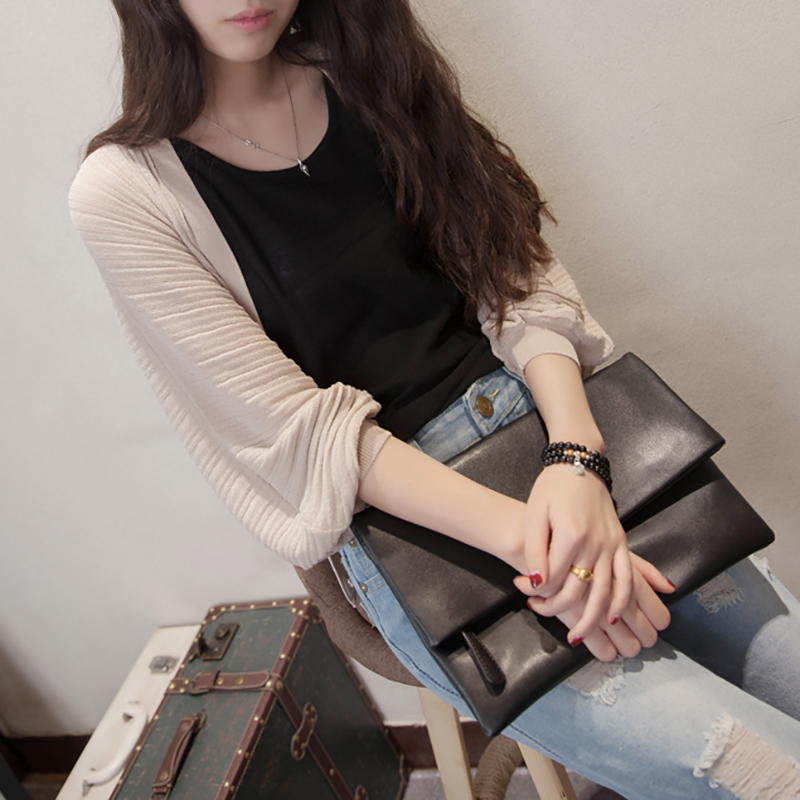 燈籠袖外搭V領寬鬆冷氣房披肩針織衫(5色)