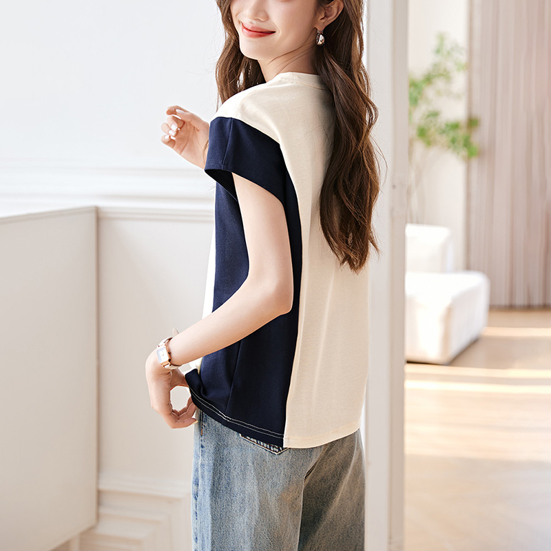 休閒百搭撞色拼接短袖T恤