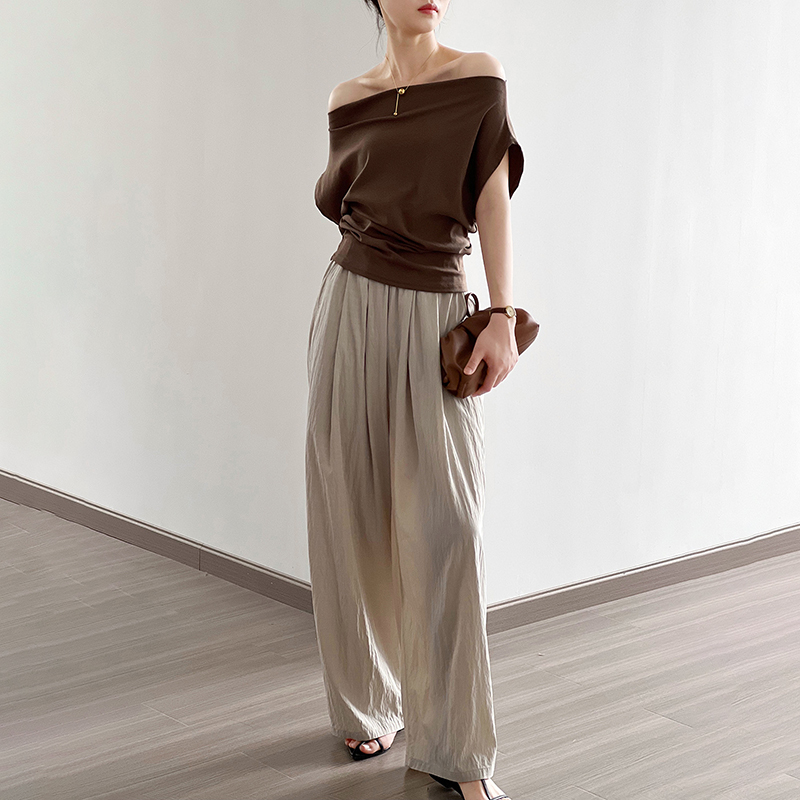 法式一字領露肩短袖T恤(3色)