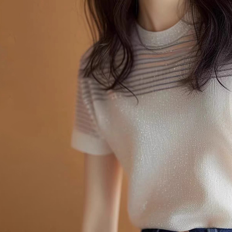 法式別緻亮閃閃條紋短袖T卹