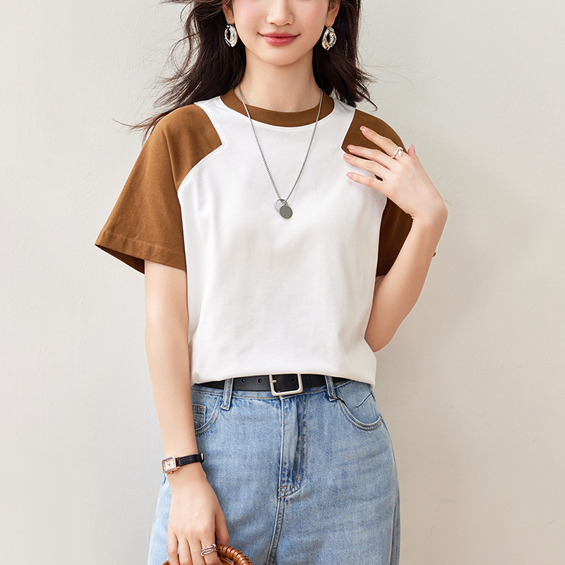 小眾設計撞色圓領寬鬆短袖T恤(2色)