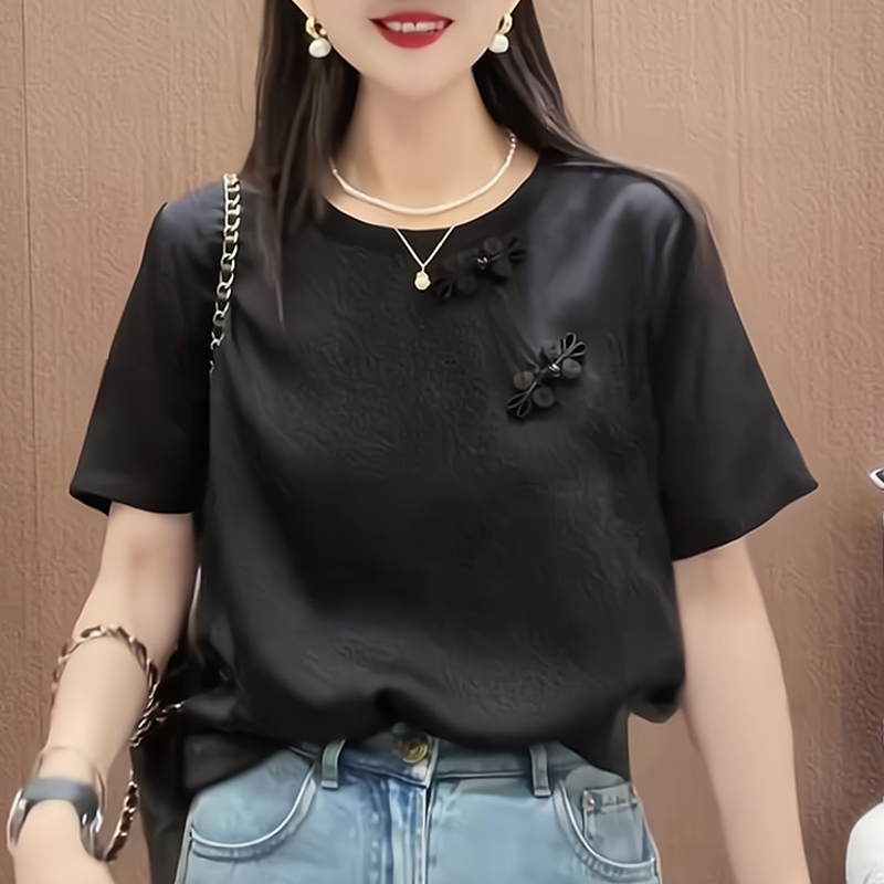 簡約圓領壓花垂感短袖T恤