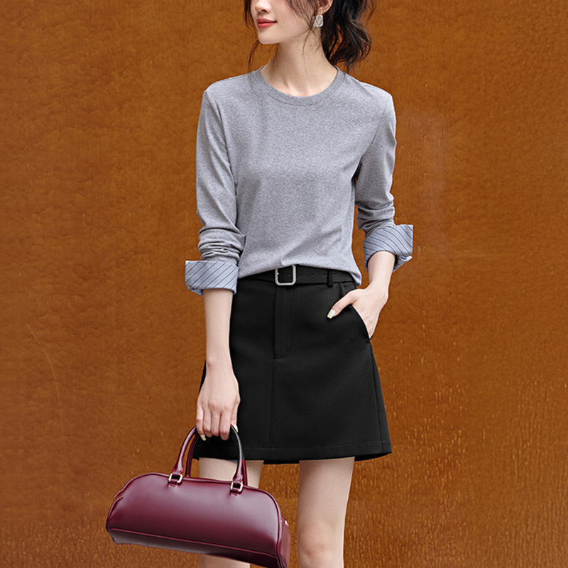 韓系條紋袖口撞色拼接長袖T恤(2色)