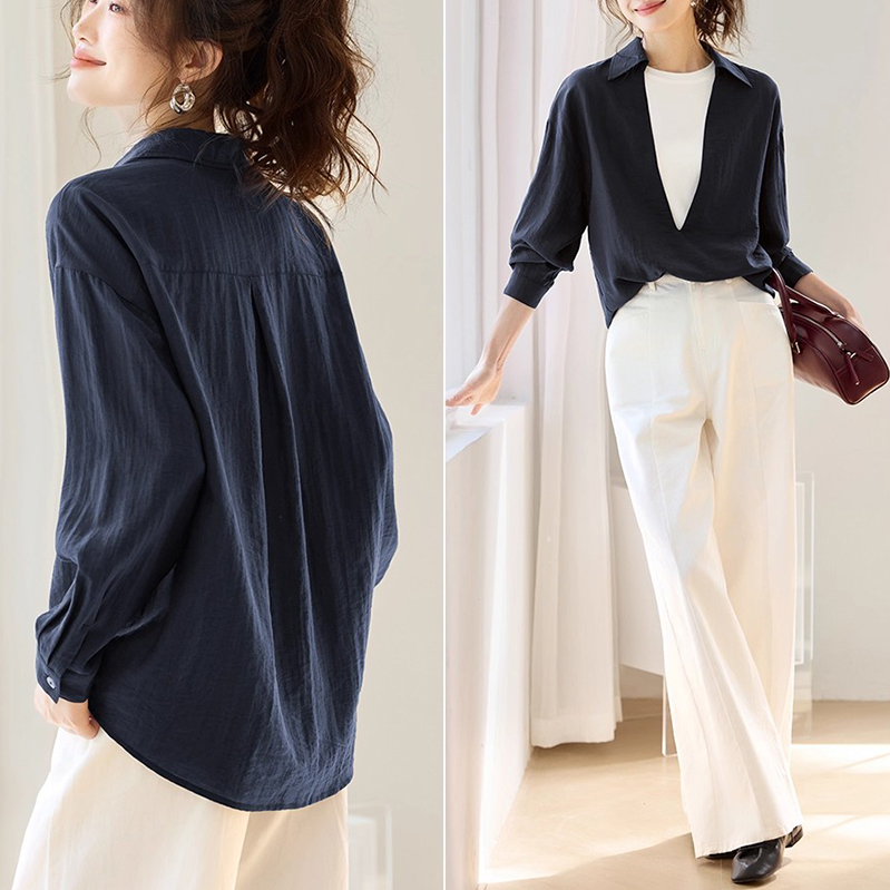 法式深V內搭疊穿假兩件襯衫