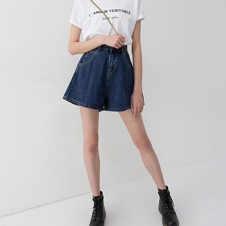 復古高腰A字型寬褲牛仔短褲