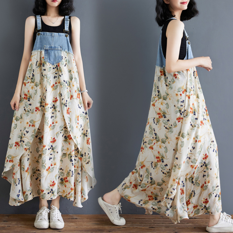 韓系荷葉邊牛仔拼接設計背帶款連身裙（9色）